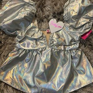 Buddy Love Silver Puff Sleeve Top